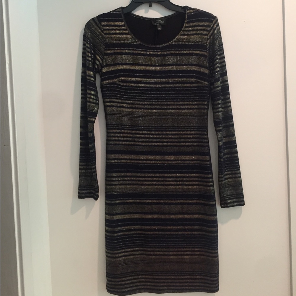 Blue and gold glitter striped long sleeve dress