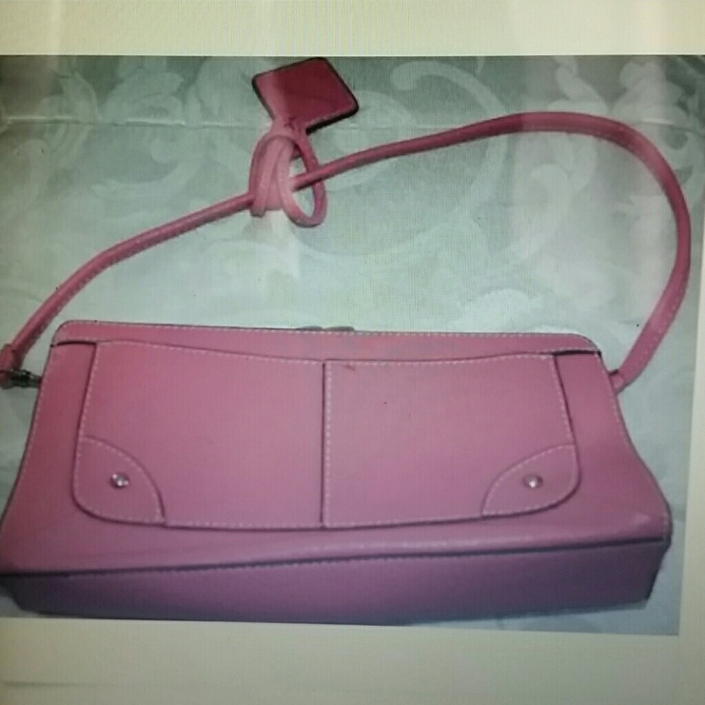 Pink leather purse clutch handbag