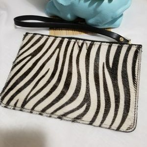Calf Hair Leather Wristlet Zipper Pouch Purse Bag