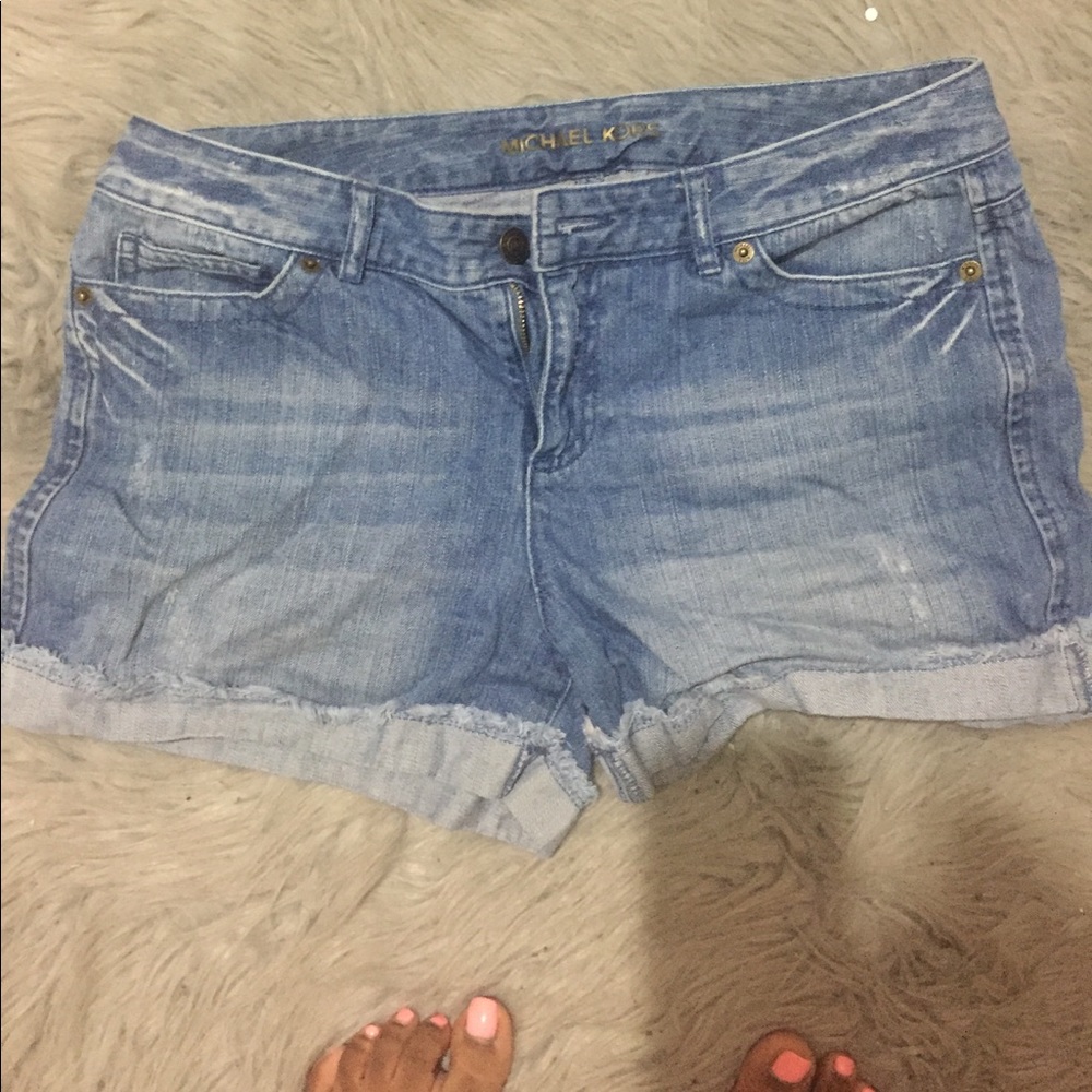 MK Medium Wash Denim Distress Detail Shorts