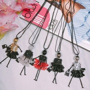 Doll Pendant Crystal Beads long necklace