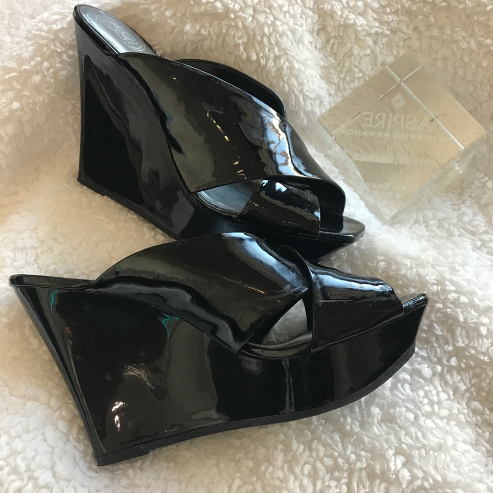 Black Paten leather Wedges