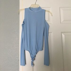 MISSGUIDED Cold Shoulder Baby Blue Bodysuit