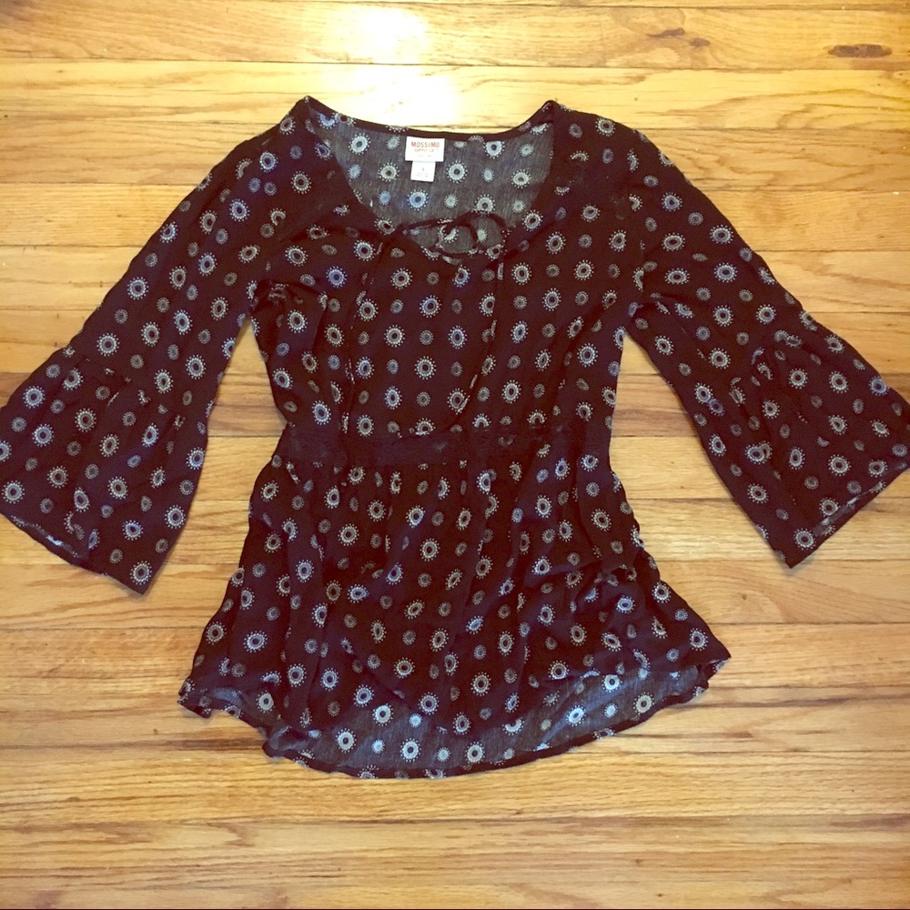 Hippie Print Bell Sleeve Peasant Top
