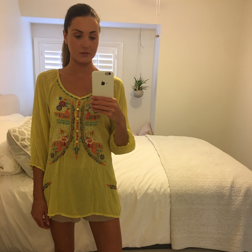 Johnny Was yellow embroidered top