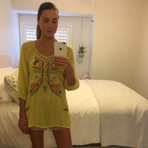 Johnny Was yellow embroidered top