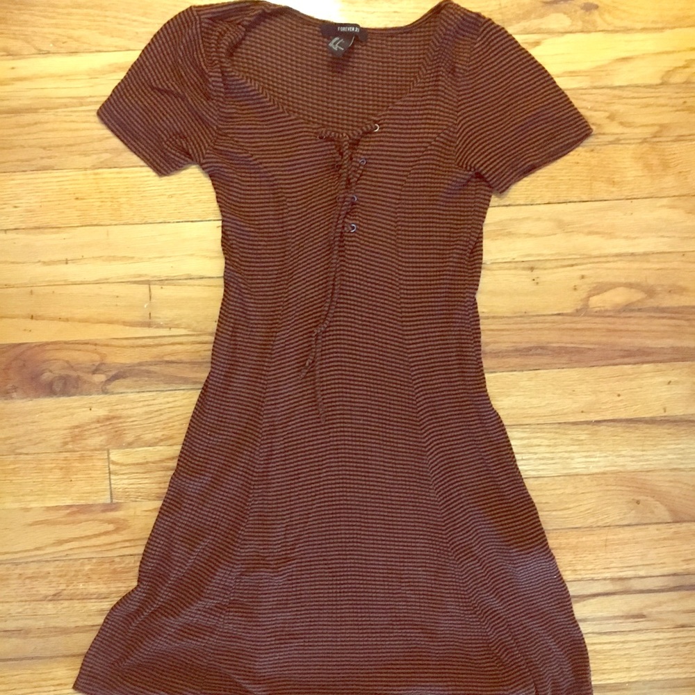Tie Up Front Striped T Shirt Dress