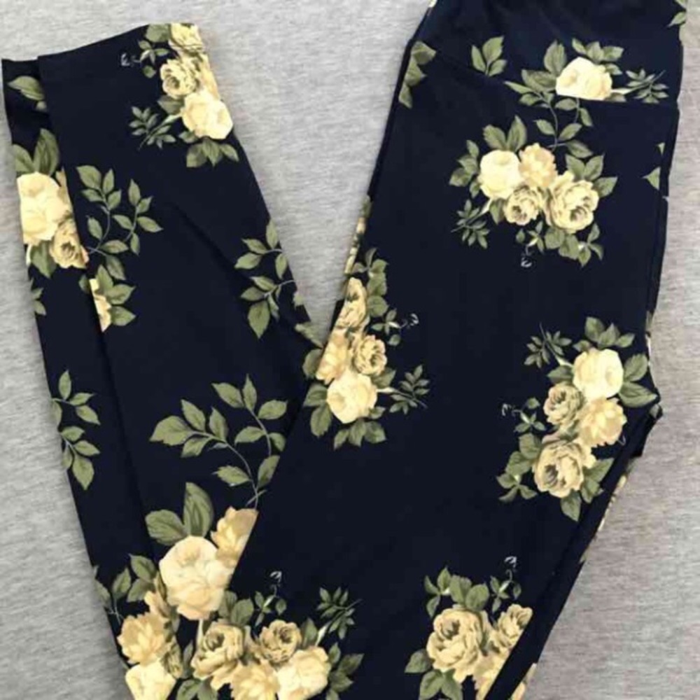 Vintage gold rose navy background Lularoe legging