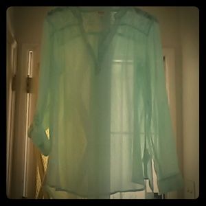 Mint green polyester sheer blouse