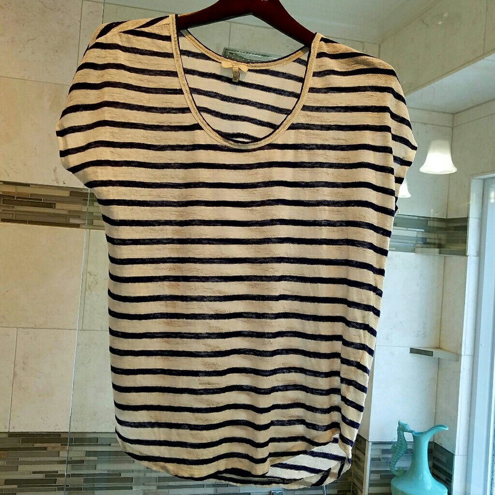 Joie linen navy and white striped top size small