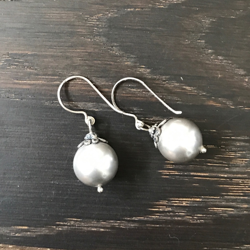 Grey Large Pearl Drop Earrings
