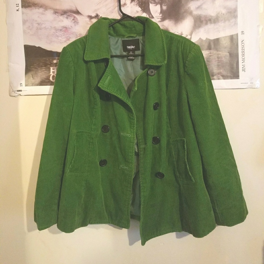 Bright green fall corduroy peacoat