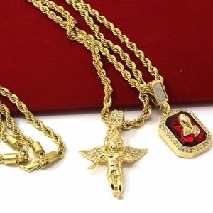 Gold Angel & Praying Hands Ruby 2 Necklace Set