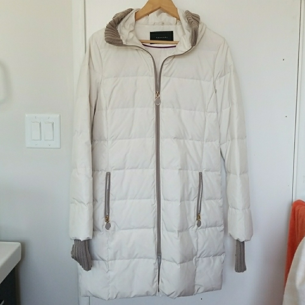 Tahari beige puffer coat