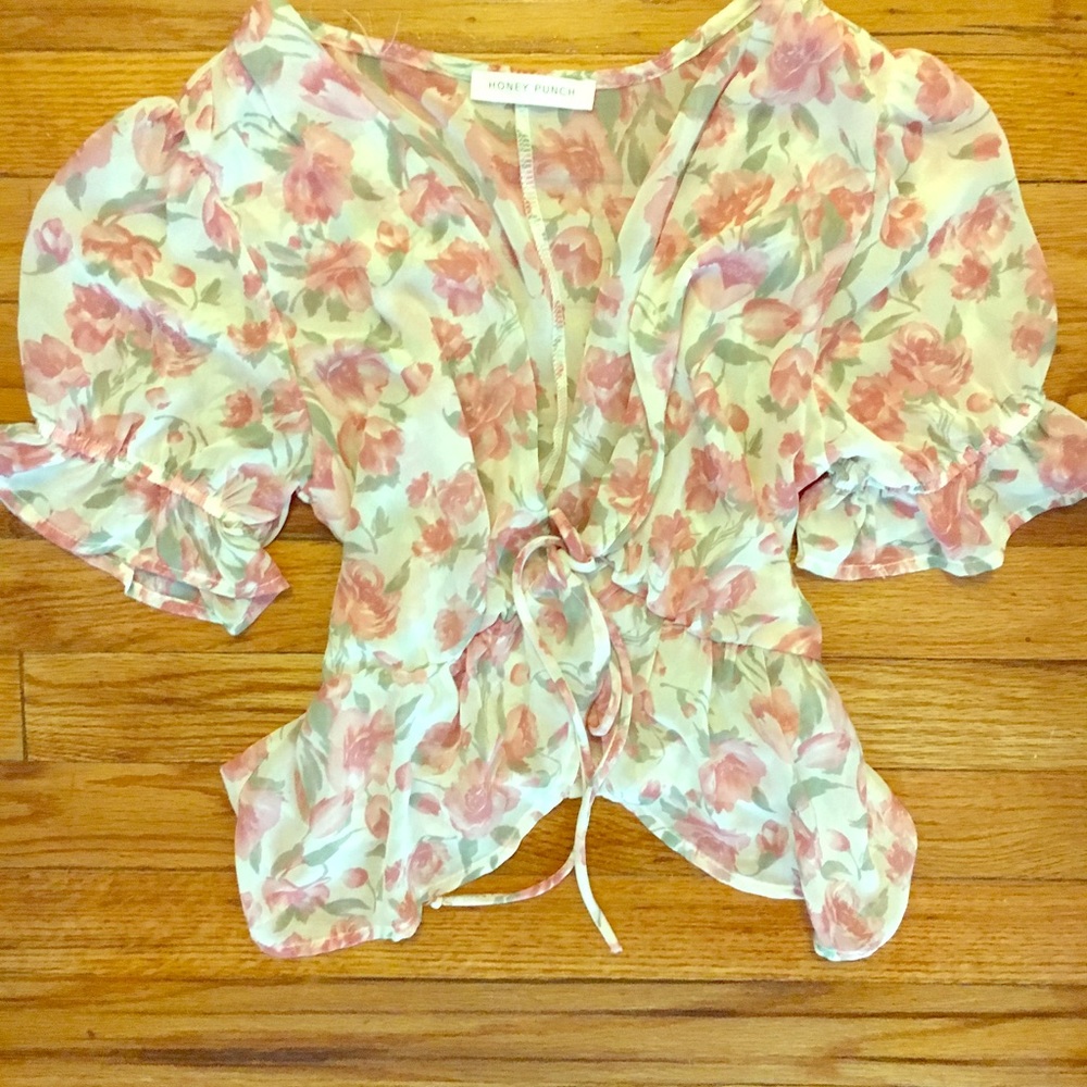 Honey Punch Tie Front Floral Top