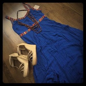 Cobalt blue Maxi dress with southwestern detail