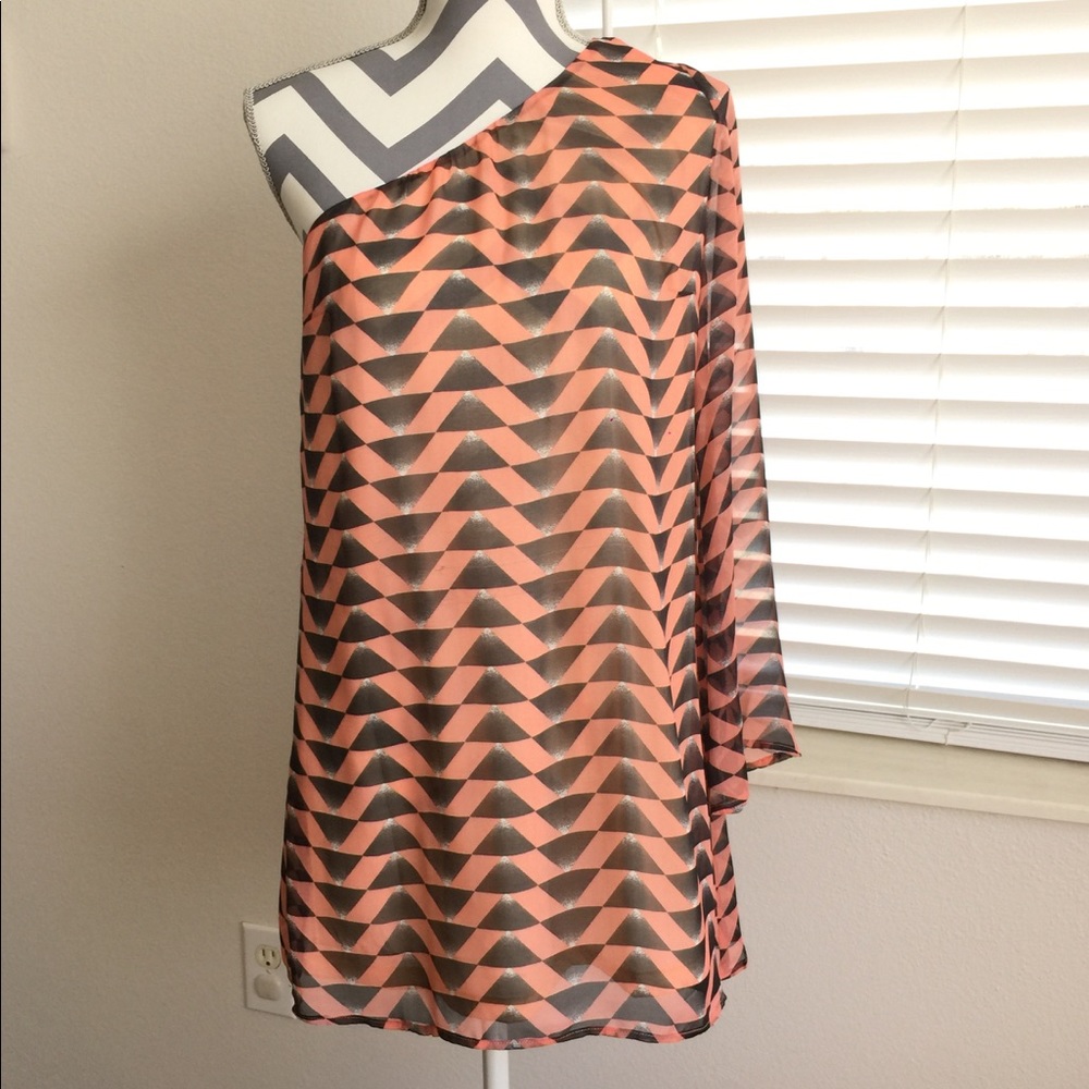 Peach and Gray One Shoulder Dress
