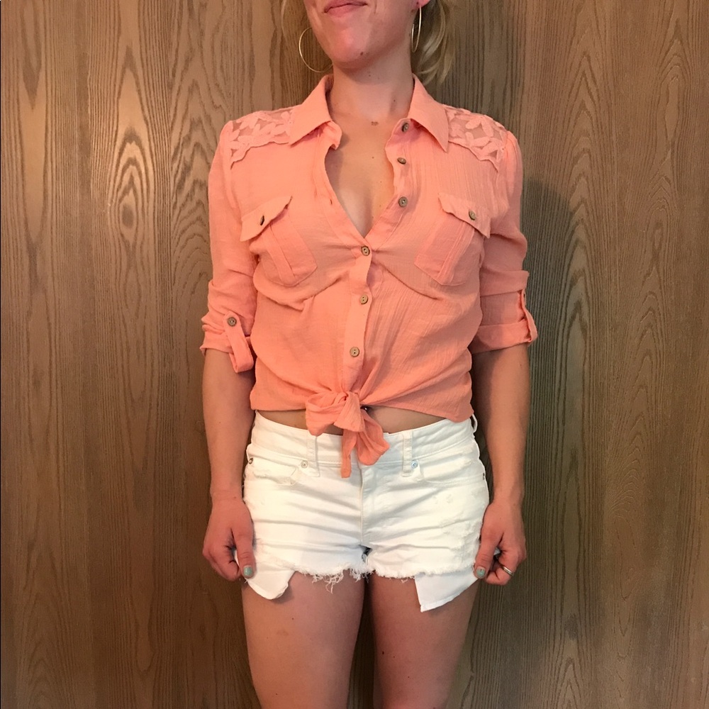 Long Sleeve Peach Button-Up