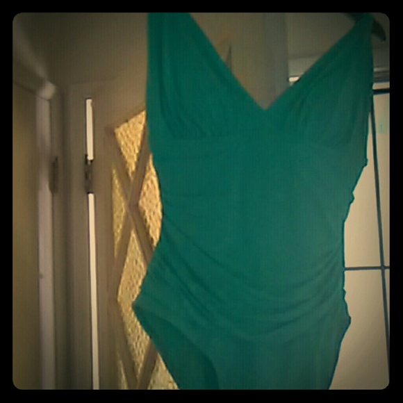 Teal/green one piece adult women's swim suit - Picture 1 of 3