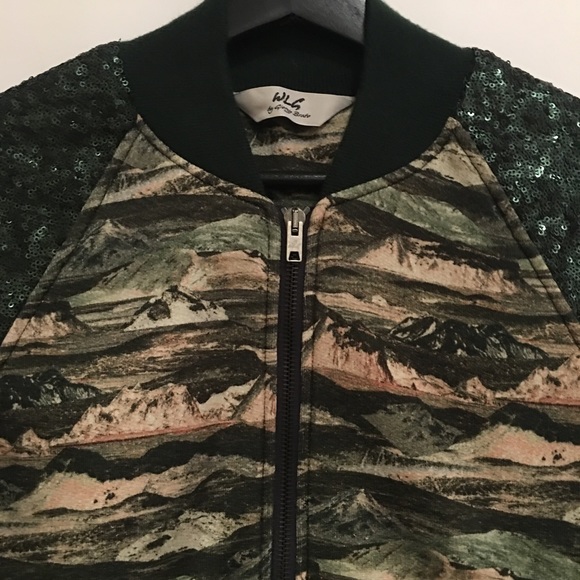 Green Leather trim sequin bomber jacket. NWOT - Picture 8 of 8