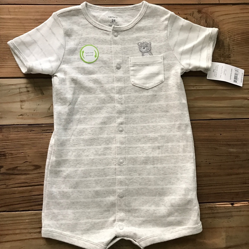 NEW Carters Gray Striped Bear Jumpsuit