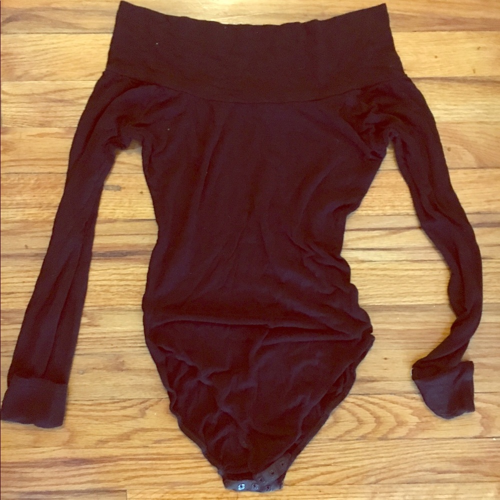 Black Off the Shoulder Long Sleeve Bodysuit