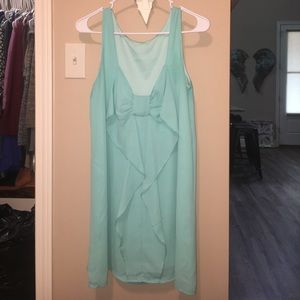 Aqua shift dress with bow detail on back