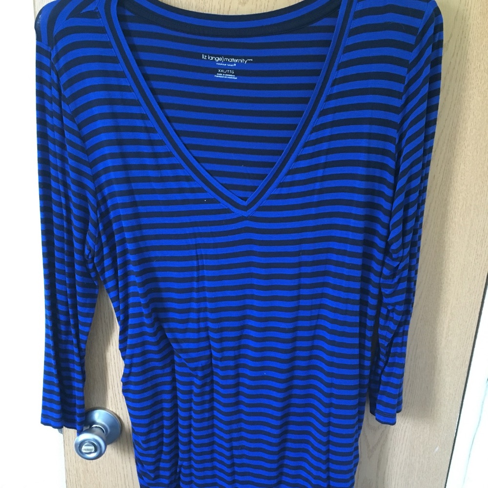 Blue and black stripped maternity shirt