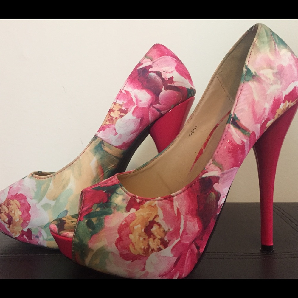 Pink open toe high heels