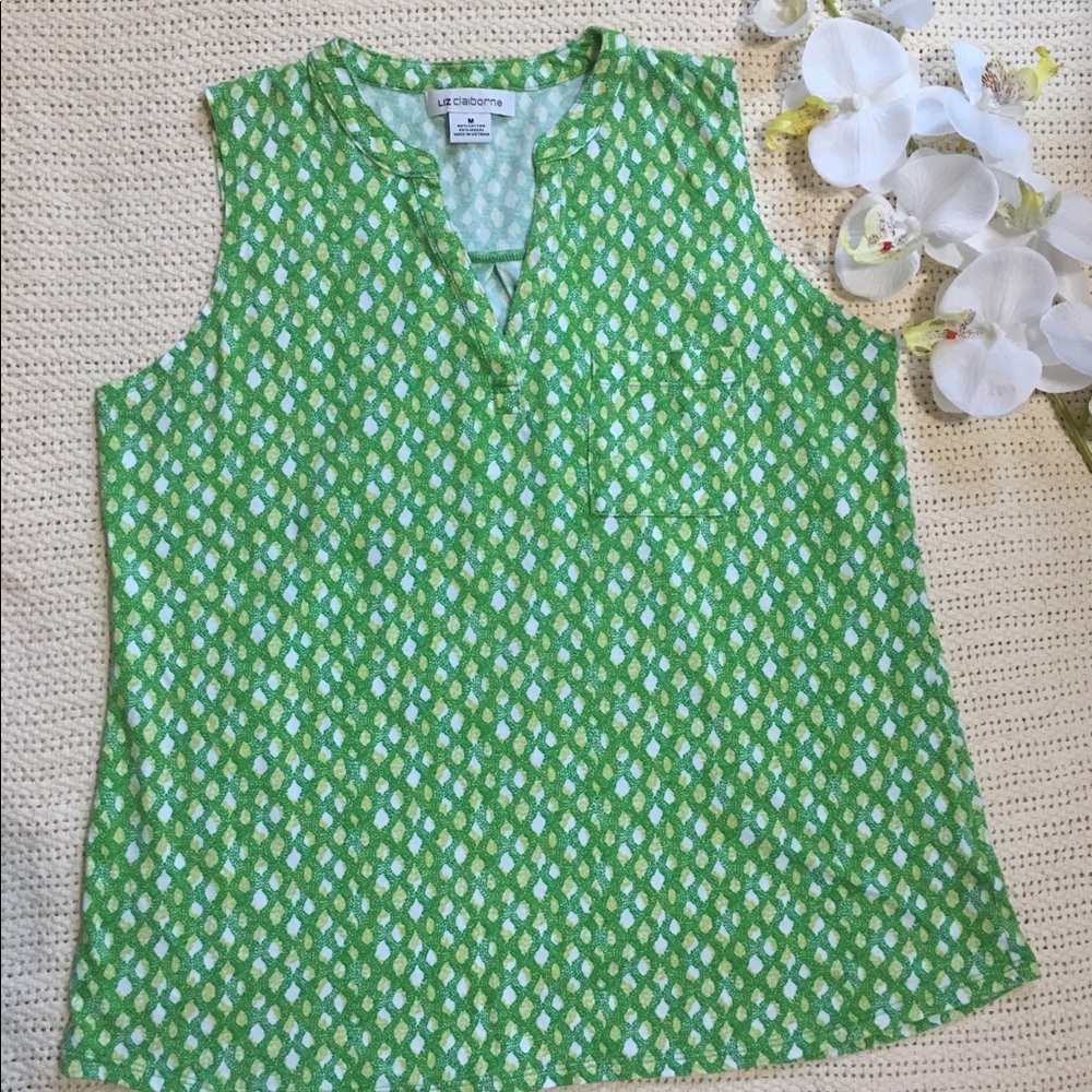🆑 LIZ CLAIRBONE Green-White Tank top/ Size M