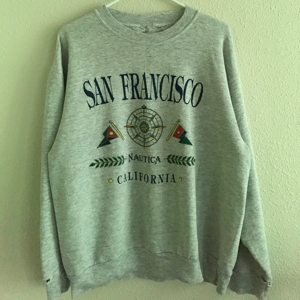 Extremely distressed SAN Francisco Nautica sweater