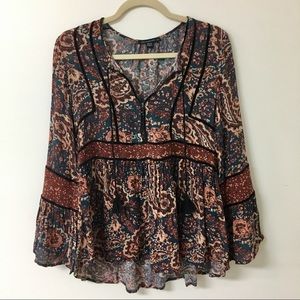 Paisley Patterned Bell Sleeve Top