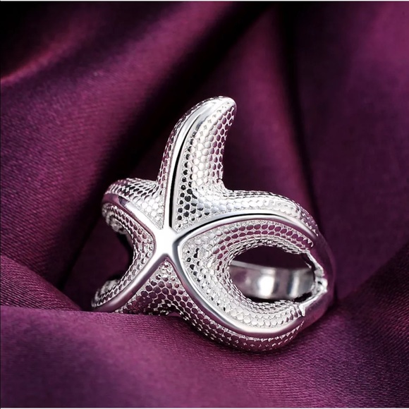 🌼 Silver Starfish Band Statement Ring Ocean Beach - Picture 4 of 4