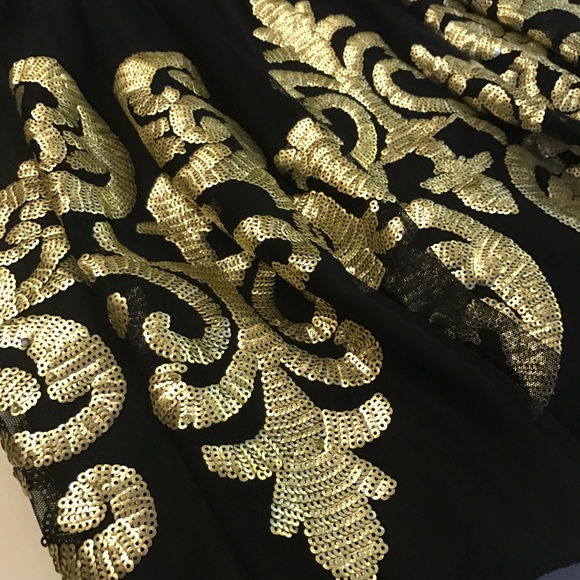 # Gorgeous Adrianna Papell Strapless Black Tulle Short Dress With Gold Sequins - Picture 3 of 8