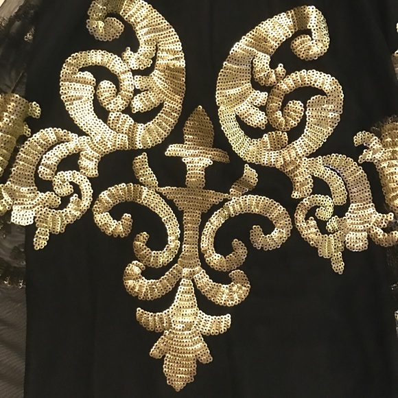 # Gorgeous Adrianna Papell Strapless Black Tulle Short Dress With Gold Sequins - Picture 4 of 8