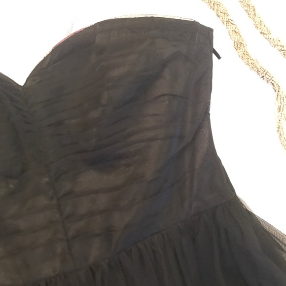 # Gorgeous Adrianna Papell Strapless Black Tulle Short Dress With Gold Sequins - Picture 5 of 8