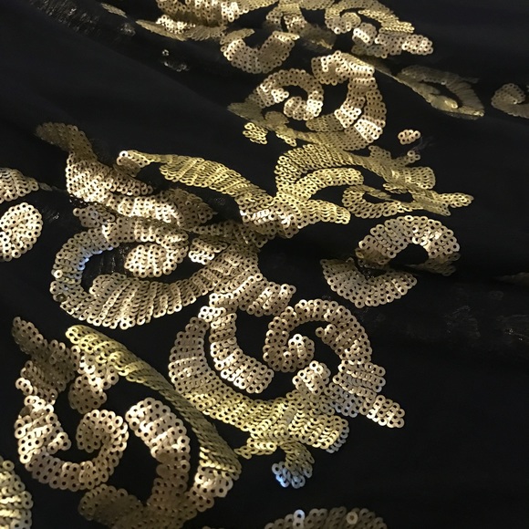 # Gorgeous Adrianna Papell Strapless Black Tulle Short Dress With Gold Sequins - Picture 7 of 8