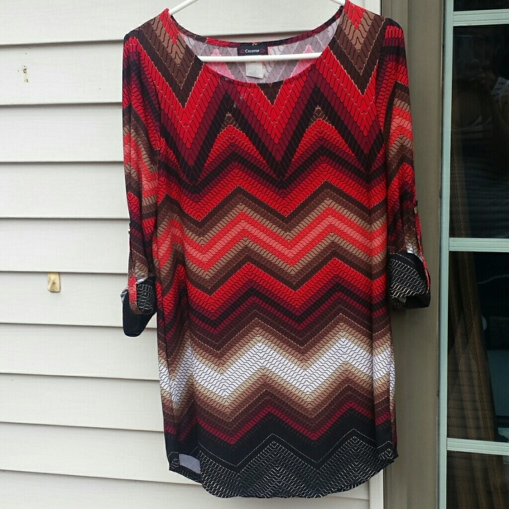 Chevron tunic short with roll tab sleeves