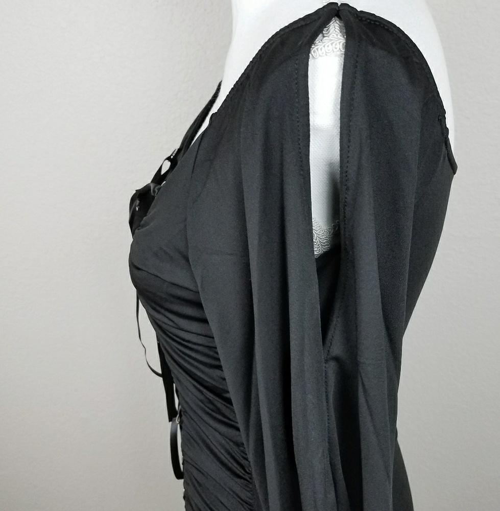 Black Ribbon Corset Lace Up Gothic Dress Witchy S - Picture 4 of 8