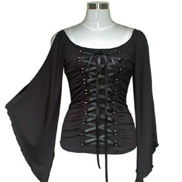 Black Ribbon Corset Lace Up Gothic Dress Witchy S - Picture 8 of 8