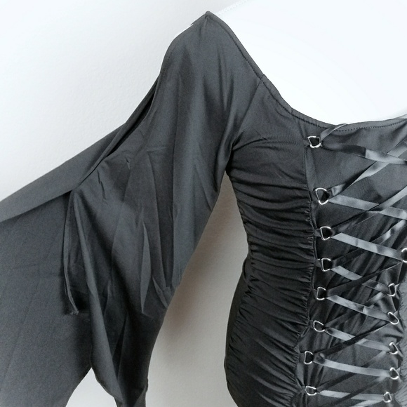 Black Ribbon Corset Lace Up Gothic Dress Witchy S - Picture 6 of 8