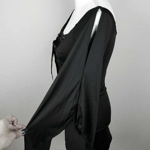 Black Ribbon Corset Lace Up Gothic Dress Witchy S - Picture 3 of 8