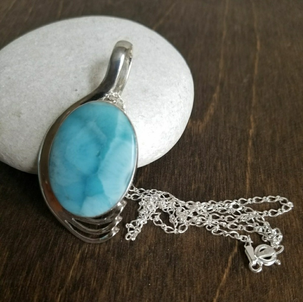 Larimar Oval Pendant Necklace