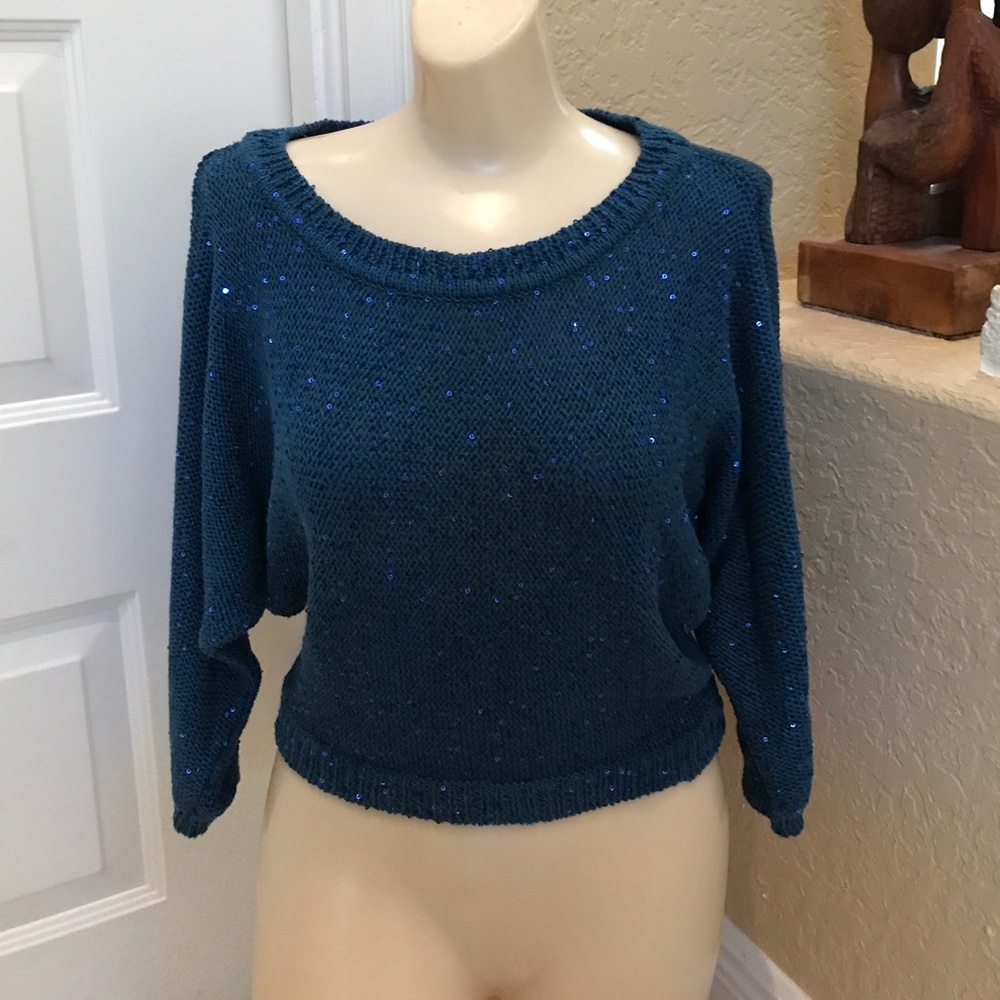 *Splendid Scoop Neck Cropped Sweater Sequined