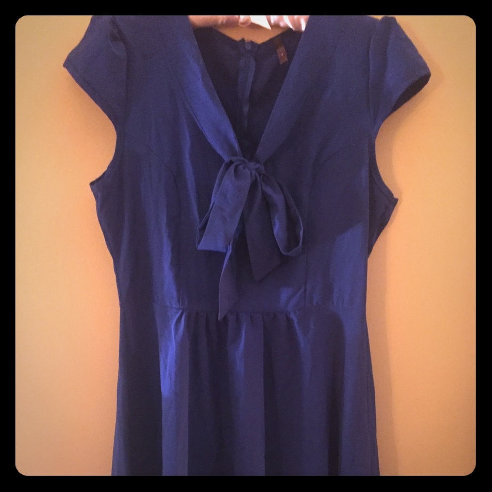 Dark royal blue vintage look dress with tie bow