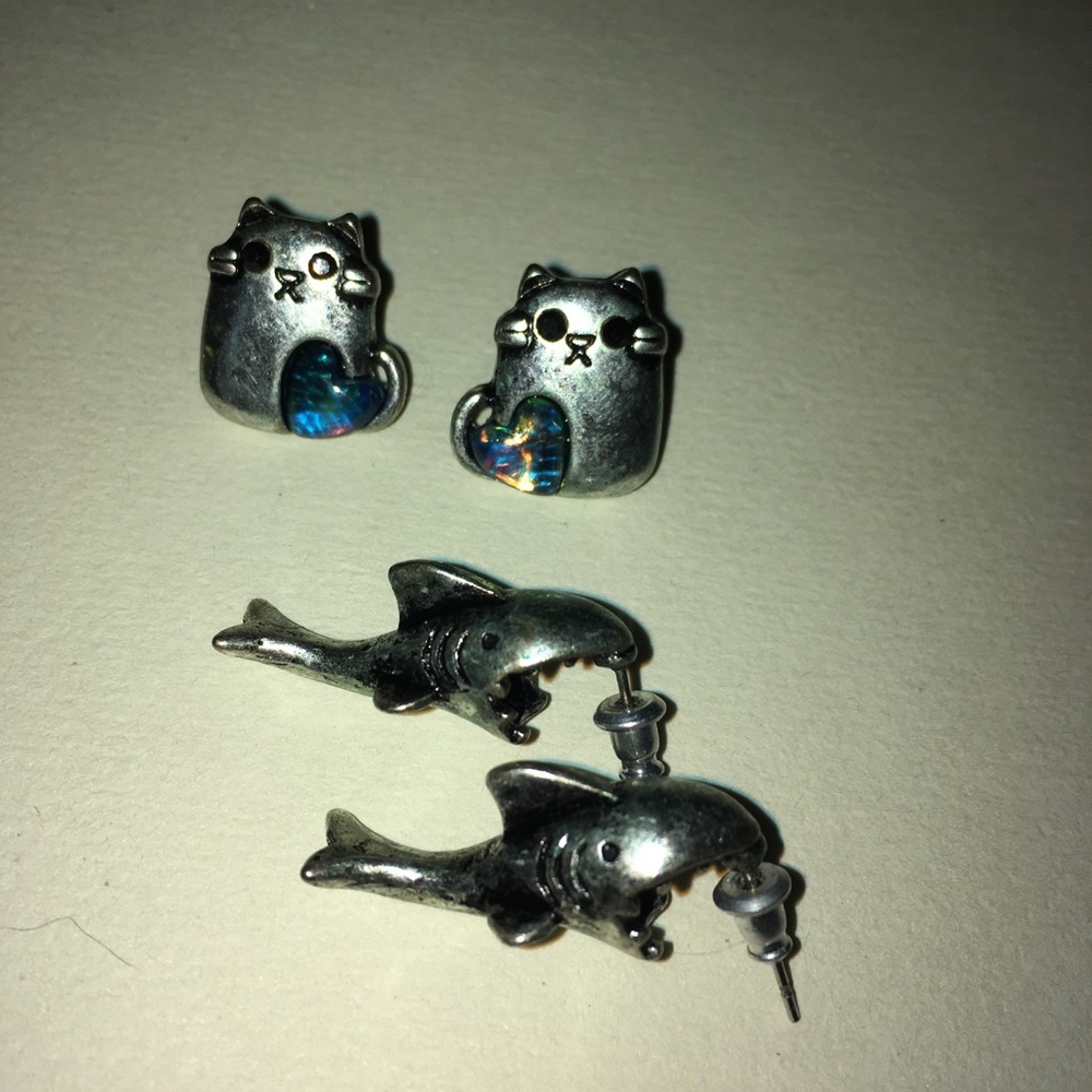 Cat & shark earrings
