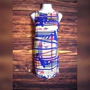 Oat + Fawn Small 100% Silk Geometric Party Dress