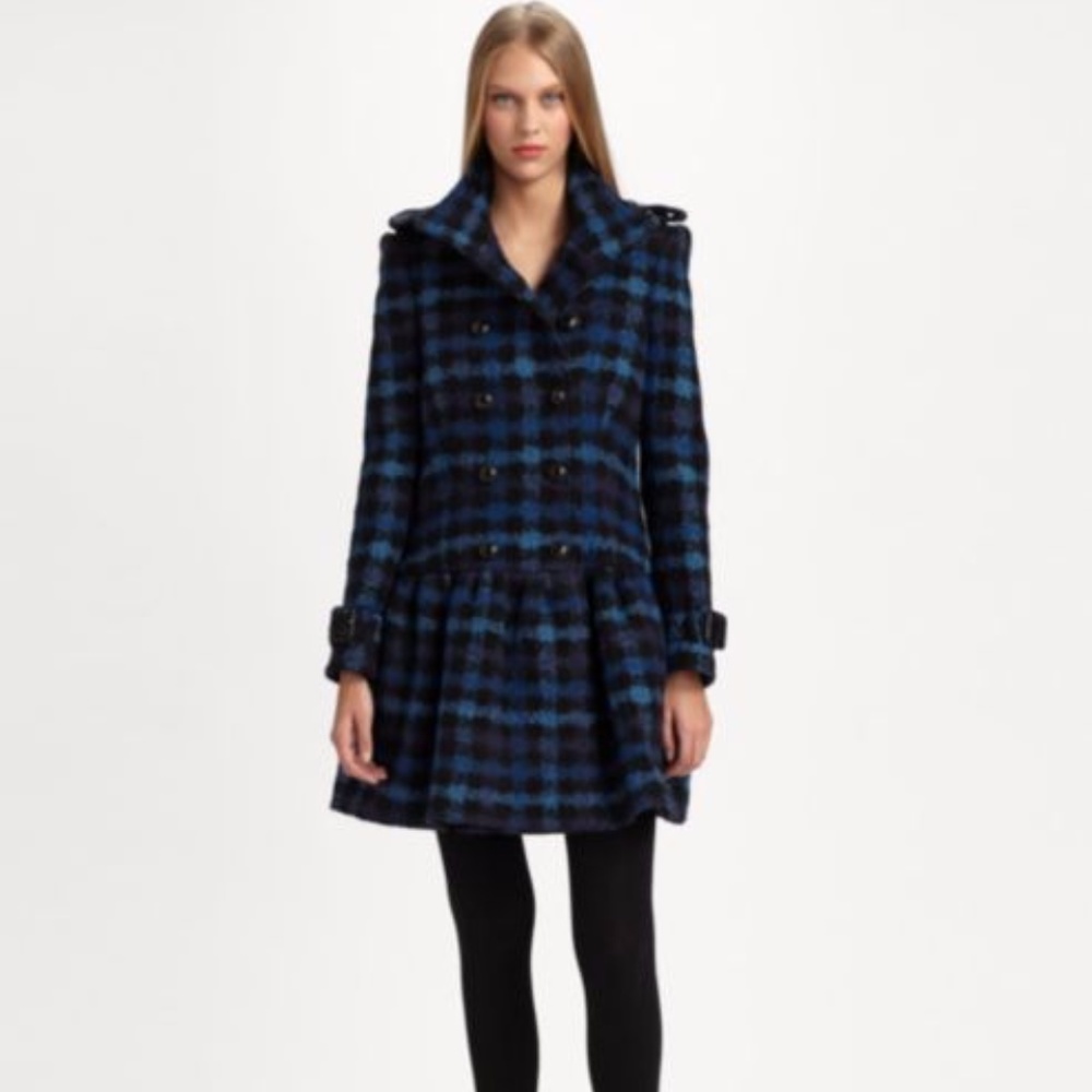 Burberry Blue Check Skirted Coat