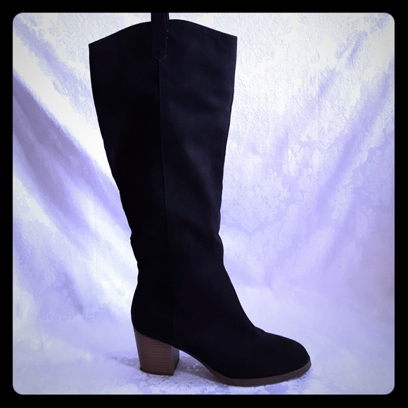 Old Navy Shoes - Black Suede Fabric Boots w/ Heels