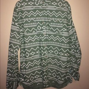 Green Tribal Print Button Down